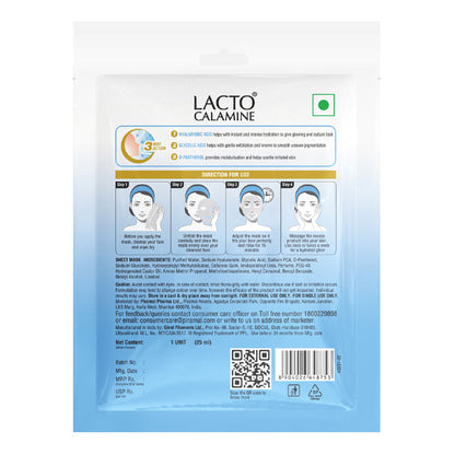 Lacto Calamine Hyaluronic Acid Face Serum Sheet Mask for Intense Hydration Refreshing Plumpy & Dewy Skin