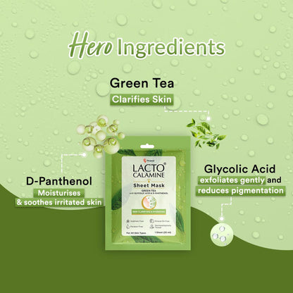 Lacto Calamine Green Tea Face Sheet Mask for Hydration, Calm & Clear Skin that Soothes Acne