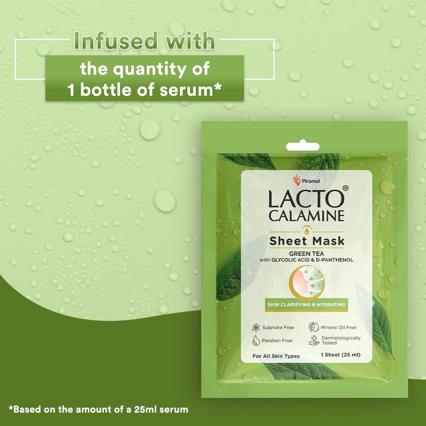 Lacto Calamine Green Tea Face Sheet Mask for Hydration, Calm & Clear Skin that Soothes Acne