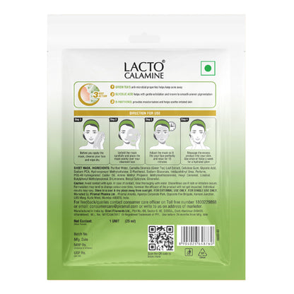 Lacto Calamine Green Tea Face Sheet Mask for Hydration, Calm & Clear Skin that Soothes Acne
