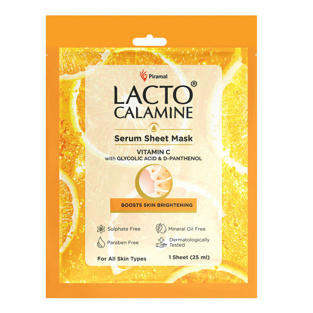 Lacto Calamine Vitamin C Face Sheet Mask with Antioxidant for Nourishing, Brightening & Glowing Skin