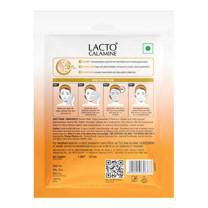 Lacto Calamine Vitamin C Face Sheet Mask with Antioxidant for Nourishing, Brightening & Glowing Skin