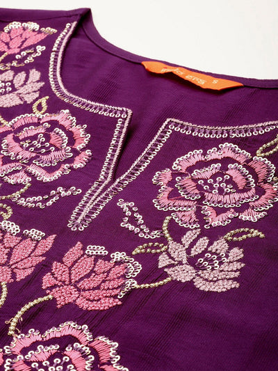 Indyancart IE Floral Embroidered Sequinned Liva Kurta With Trousers & Dupatta