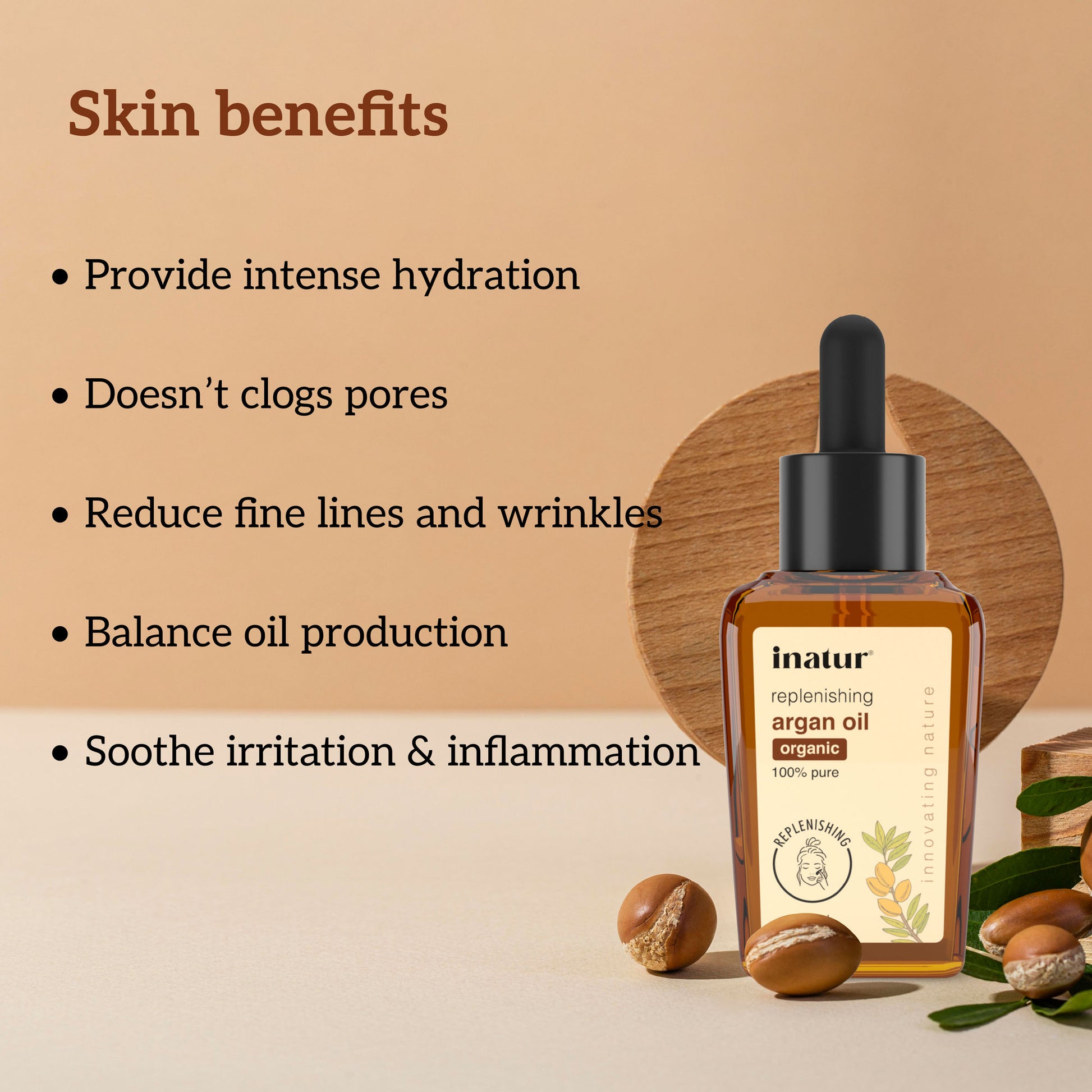 inatur Argan Oil, Cold Pressed & Organic, for Skin & Hair, Moisturizing & Vitamin-Rich