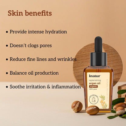 inatur Argan Oil, Cold Pressed & Organic, for Skin & Hair, Moisturizing & Vitamin-Rich