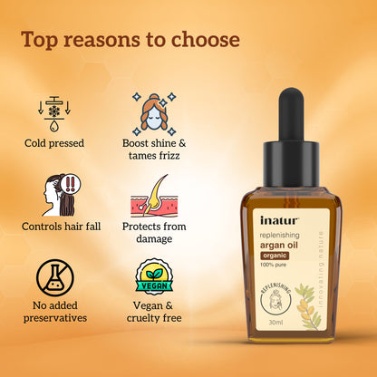 inatur Argan Oil, Cold Pressed & Organic, for Skin & Hair, Moisturizing & Vitamin-Rich
