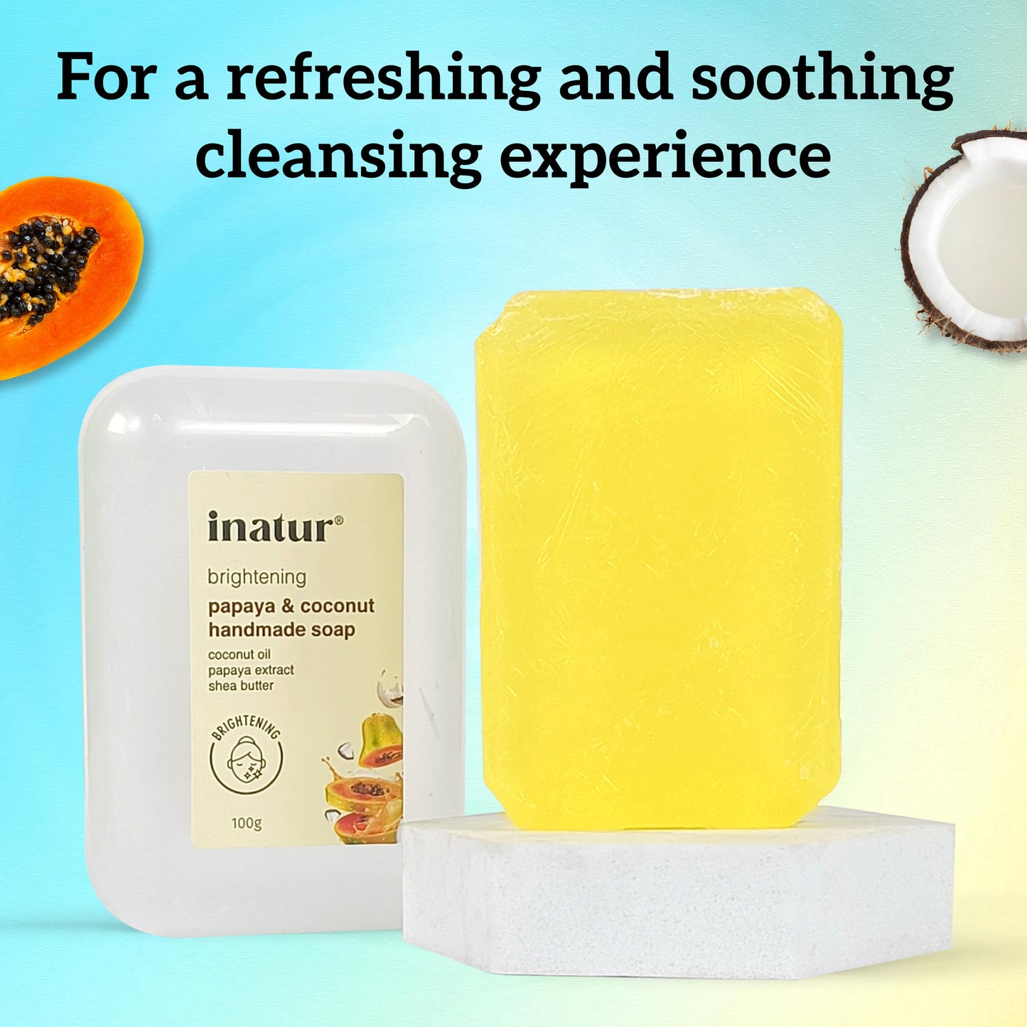 inatur Papaya & Coconut Soap For Brightening & Cleansing with Papaya Extract, Shea Butter & Coconut