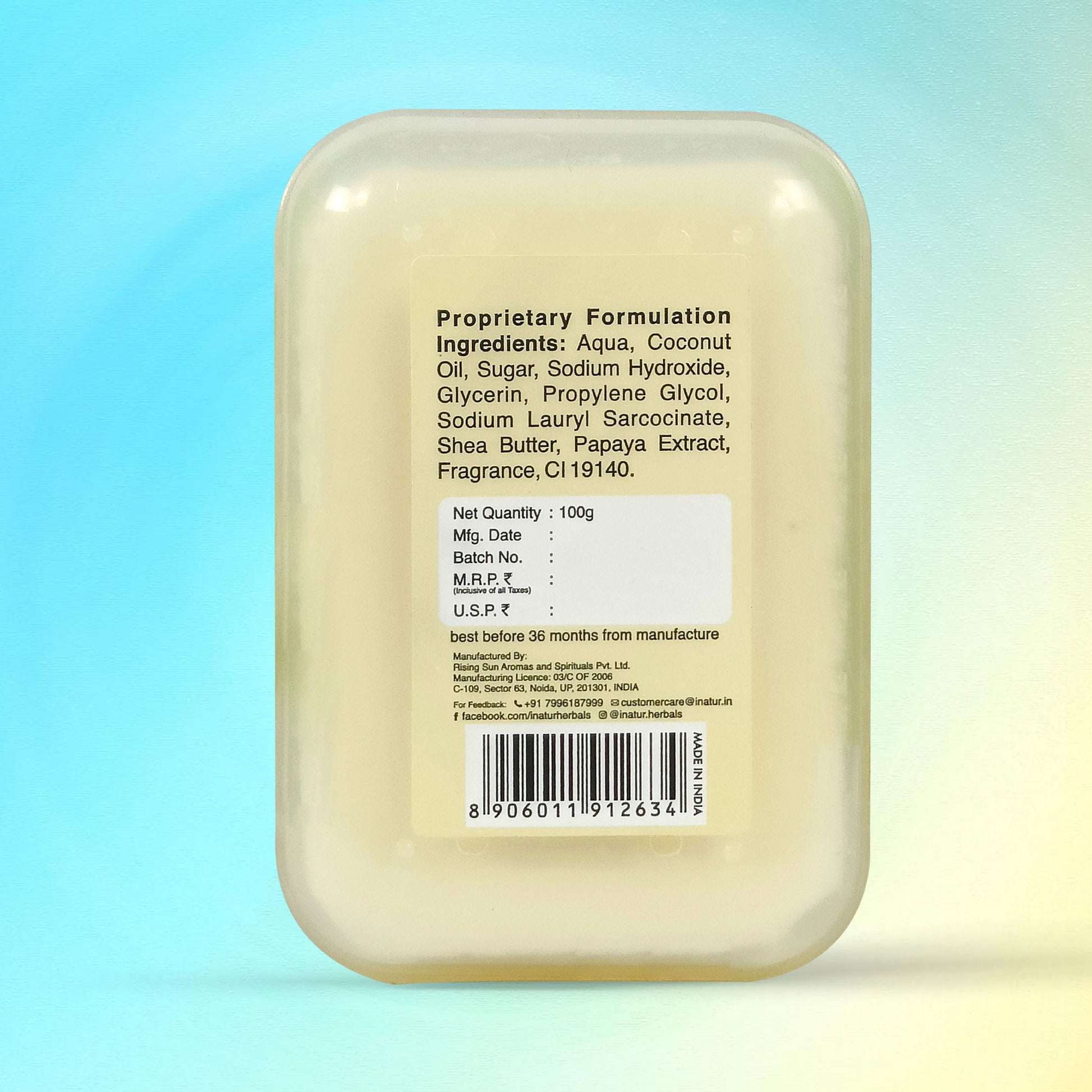 inatur Papaya & Coconut Soap For Brightening & Cleansing with Papaya Extract, Shea Butter & Coconut
