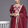 Dhiyona VA Women's Embroidered Thread Work Kurta With Trousers & Dupatta
