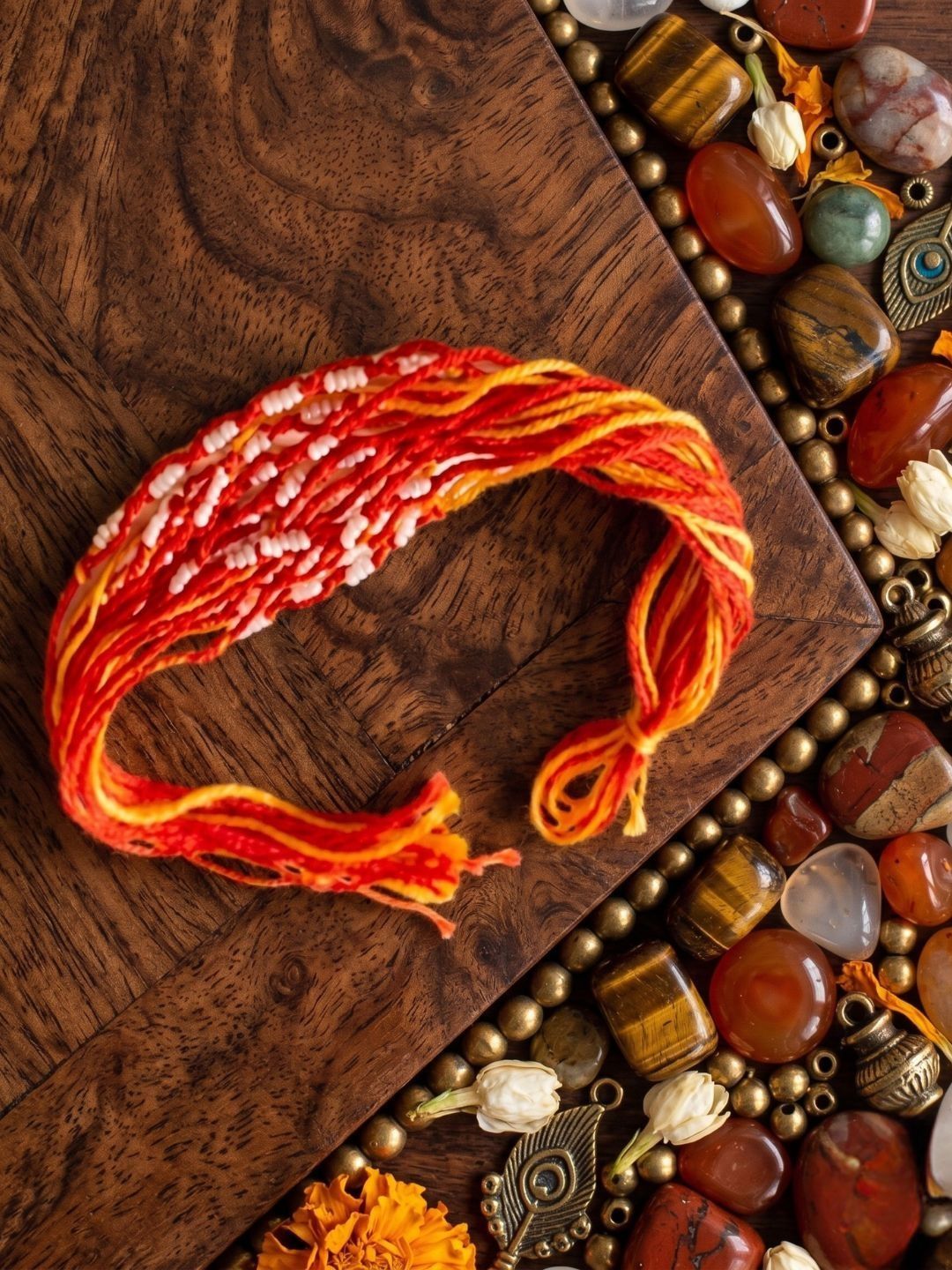 Anouk Set Of 6 Red & Yellow Thread Rakhi With Roli Chawal Chandan Mishri