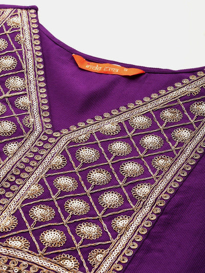 Dhiyona IE Ethnic Motifs Yoke Design Sequinned Liva Kurta With Trousers & Dupatta