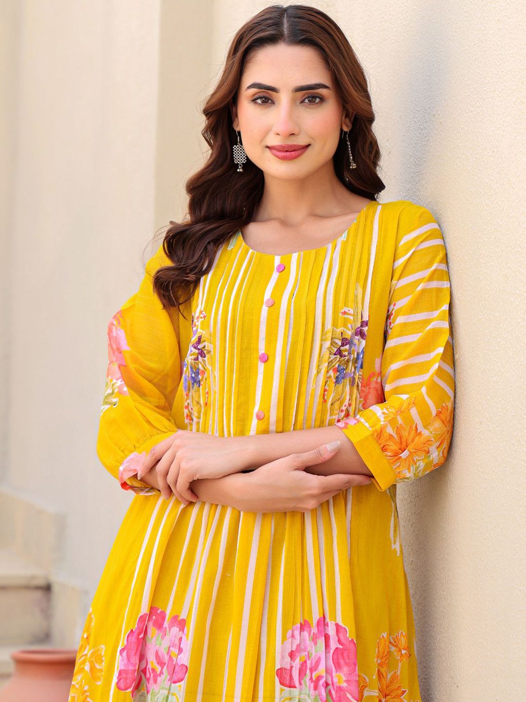 Floral Printed A-Line Pure Cotton Kurta With Trousers