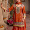 Dhiyona IE Floral Embroidered Sequinned Chinon Straight Kurta With Sharara & Dupatta
