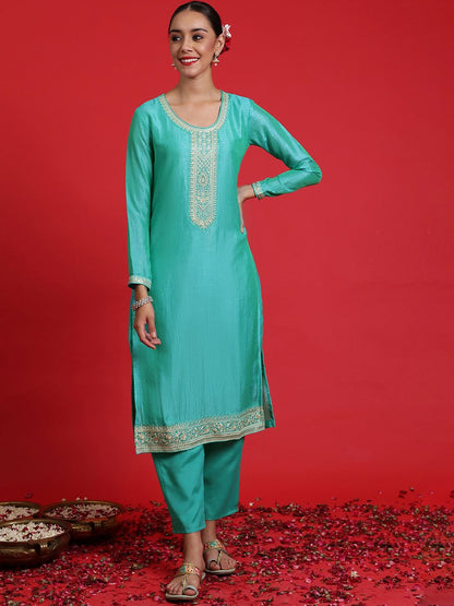 Indyancart IE Ethnic Motifs Yoke Design Regular Kurta with Trousers & With Dupatta