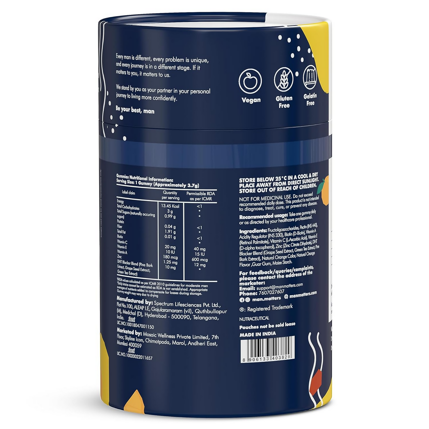 Man Matters Nourish Hair Gummies - Orange Flavour With Multivitamin, Zinc & Biotin
