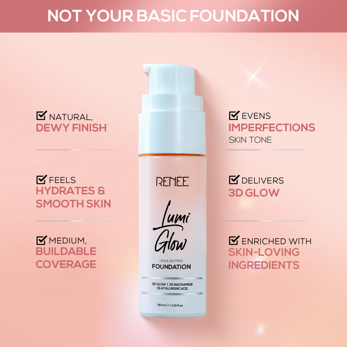 Renee Cosmetics Lumi Glow Highlighting Liquid Foundation - 02 Glazed Bronze