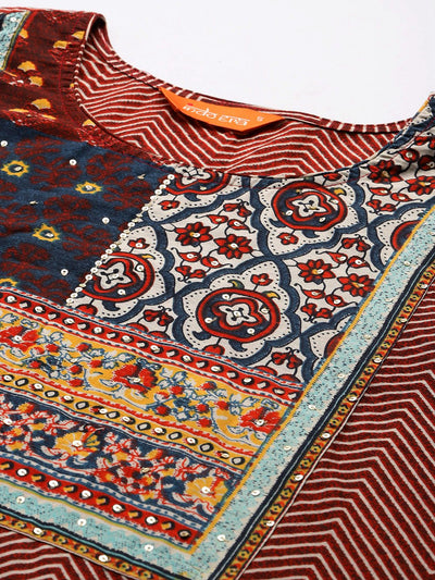Indyancart IE Ethnic Motifs Printed Pure Cotton Kurta with Trousers & Dupatta