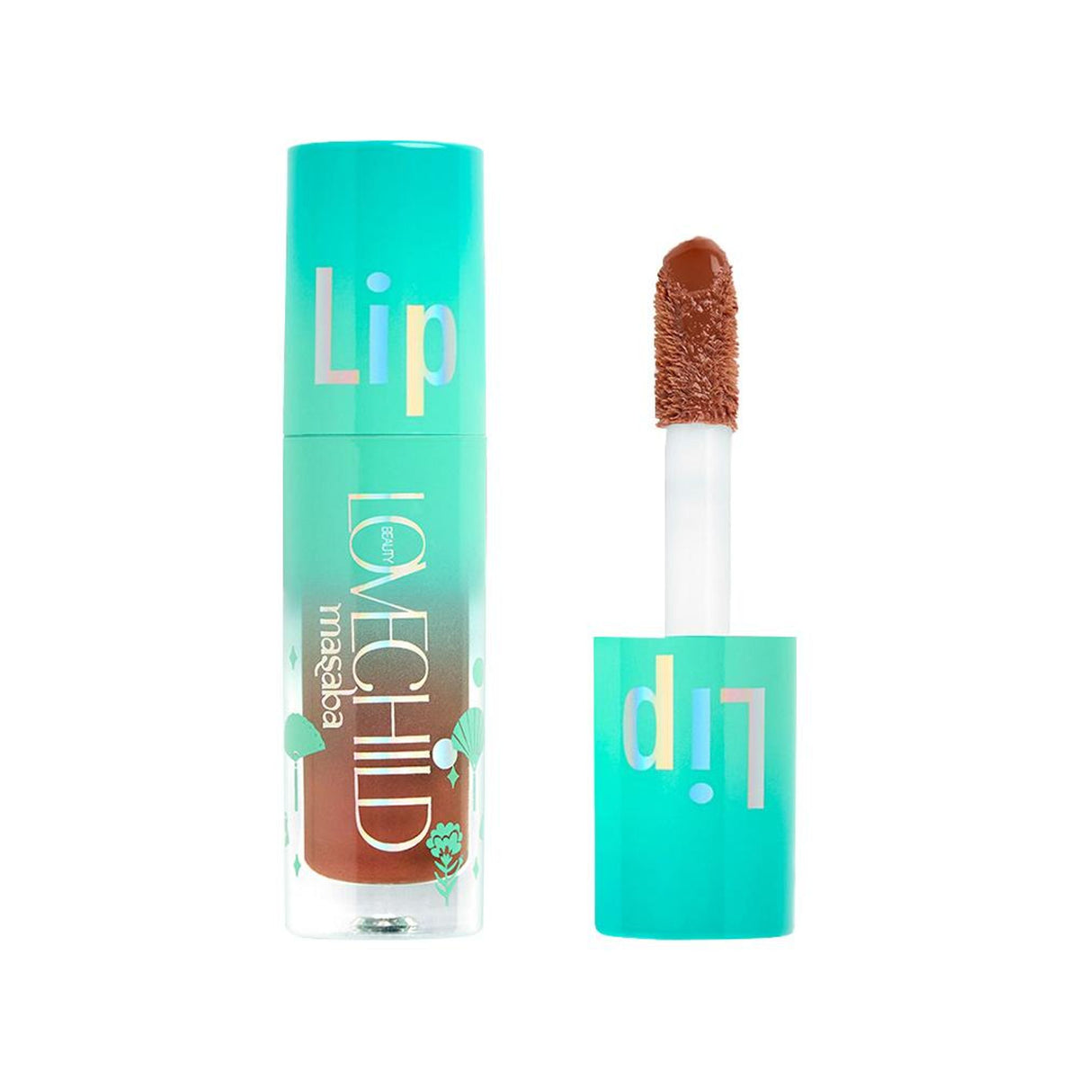 LoveChild Masaba Lovechild Masaba tinted lip gloss gelato in Brown Berry with jojoba oil and shea butter, showing the glossy lip product.