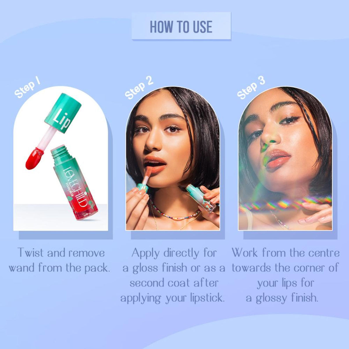 LoveChild Masaba Lovechild Masaba tinted lip gloss gelato in Badass Black with jojoba oil and shea butter, shiny black lip product.