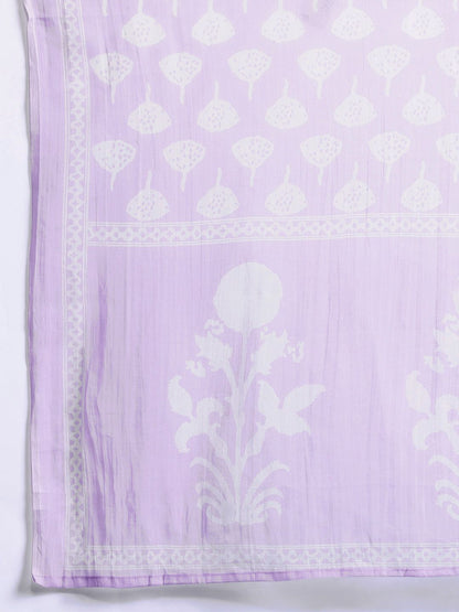 Indyancart Women's Plus Size Floral Printed Sequinned Pure Cotton Kurta with Trousers & With Dupatta