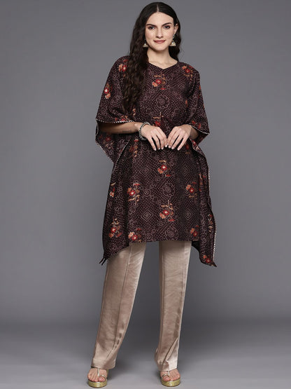 Dhiyona IE Women Bandhani Printed Flared Sleeves Gotta Patti Kaftan Kurta