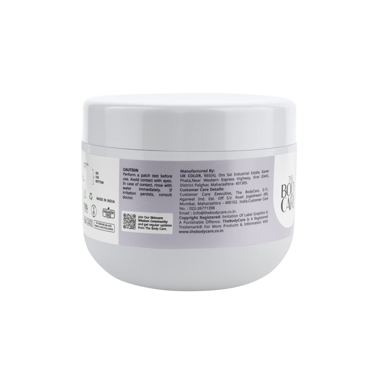 The Body Care Haldi-Chandan polishing and brightening cream jar with turmeric and sandalwood ingredients, showing the product label.