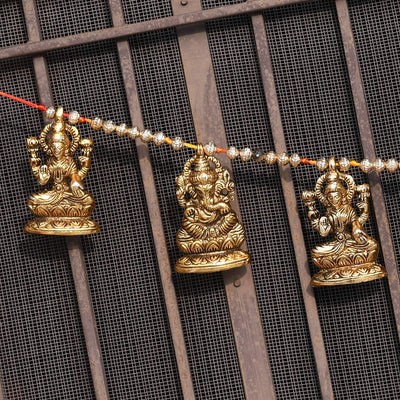 Metal Door Hanging Toran Bandarwal Set of 10 for Home Decoration/Lakshmi Ganesha Toran Mandir Temple (35 x 3.5 inch, Gold)