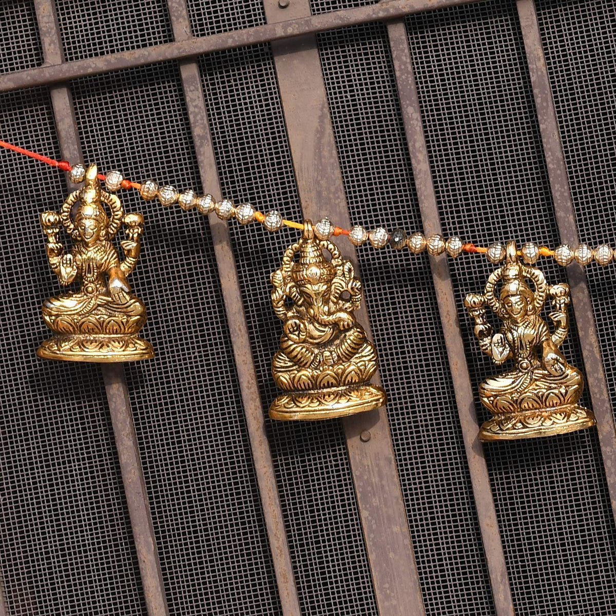 Metal Door Hanging Toran Bandarwal Set of 30 for Home Decoration/Lakshmi Ganesha Toran Mandir Temple (35 x 3.5 inch, Gold)