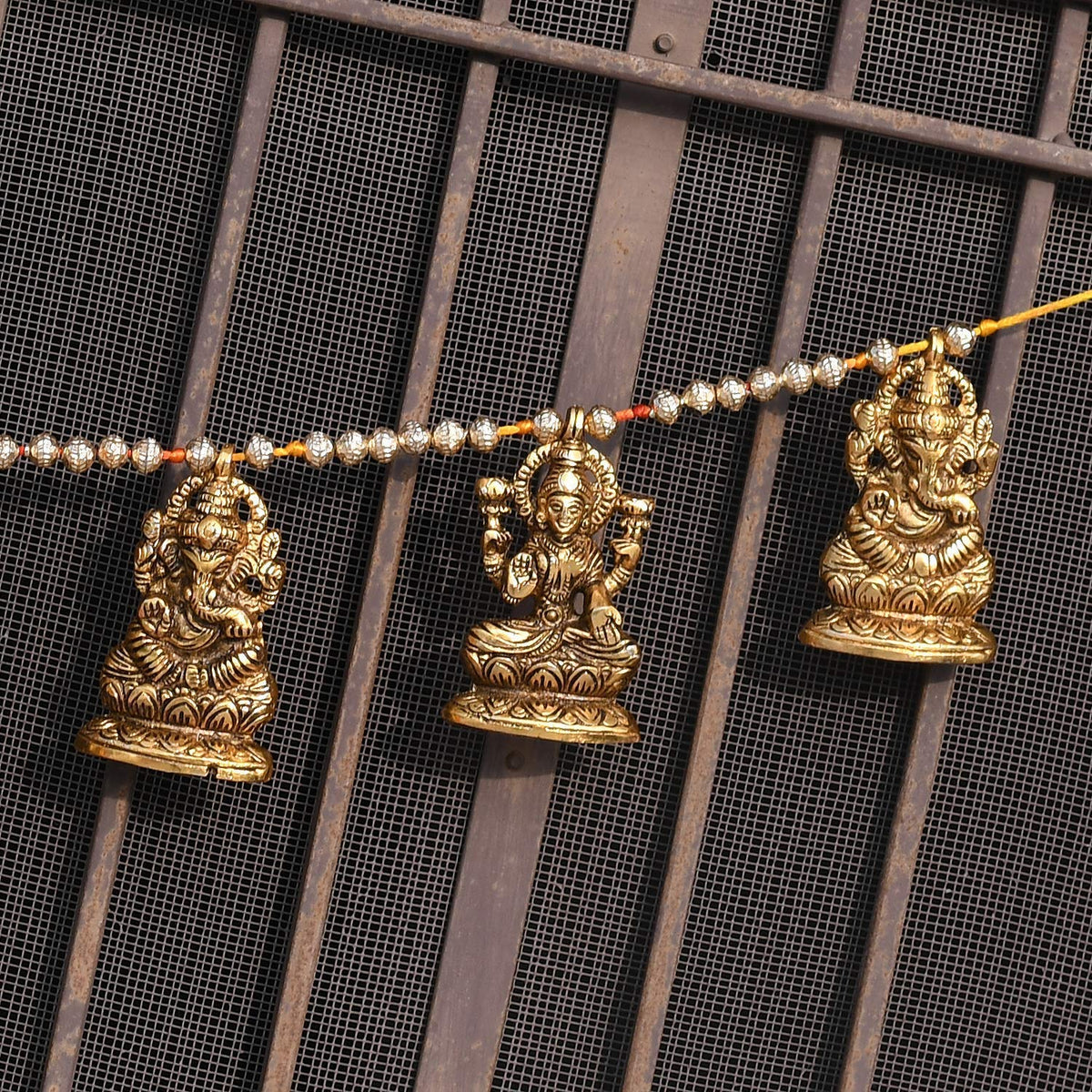 Metal Door Hanging Toran Bandarwal Set of 30 for Home Decoration/Lakshmi Ganesha Toran Mandir Temple (35 x 3.5 inch, Gold)