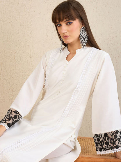 Indyancart IE Mandarin Collar Straight Tunic With Trousers