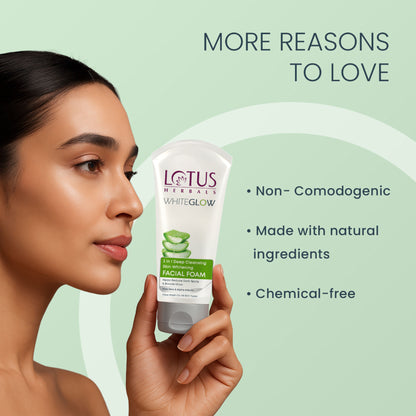 Lotus Herbals WhiteGlow 3 In 1 Deep Cleansing Facial Foam, Acne & Oil-Control For All Skin Types