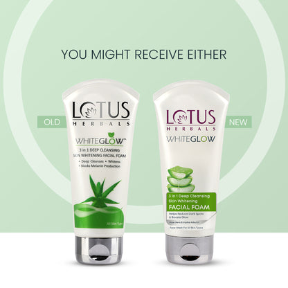 Lotus Herbals WhiteGlow 3 In 1 Deep Cleansing Facial Foam, Acne & Oil-Control For All Skin Types