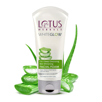 Lotus Herbals WhiteGlow 3 In 1 Deep Cleansing Facial Foam, Acne & Oil-Control For All Skin Types