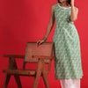 Dhiyona IE Geometric Printed Round Neck Sleeveless Gotta Patti Cotton Straight Kurta