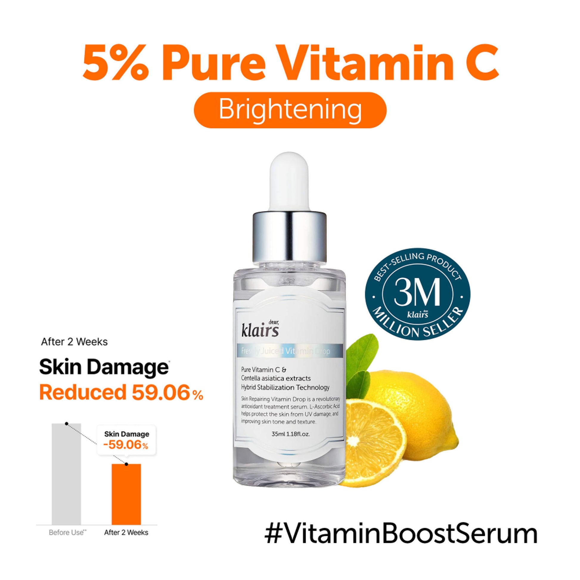 Klairs Freshly Juiced Vitamin Drop - 5% Pure Vitamin C Serum Fades Dark Spots & Hyperpigmentation