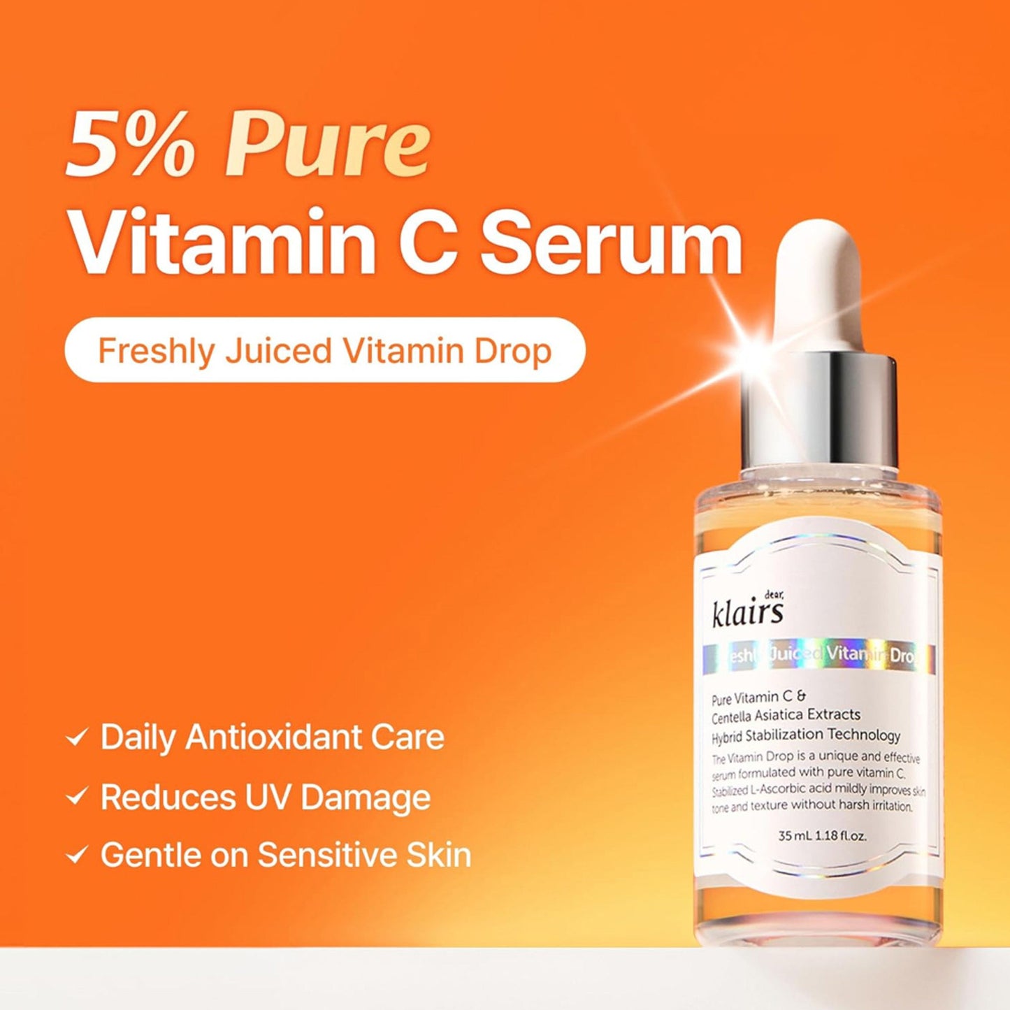 Klairs Freshly Juiced Vitamin Drop - 5% Pure Vitamin C Serum Fades Dark Spots & Hyperpigmentation