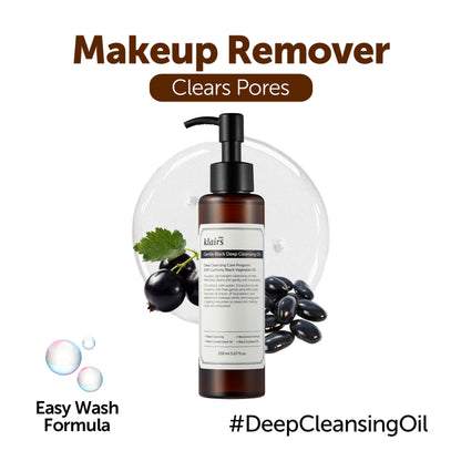 Klairs Gentle Black Deep Cleansing Oil Removes Waterproof Makeup, Blackheads & Unclogs Pores