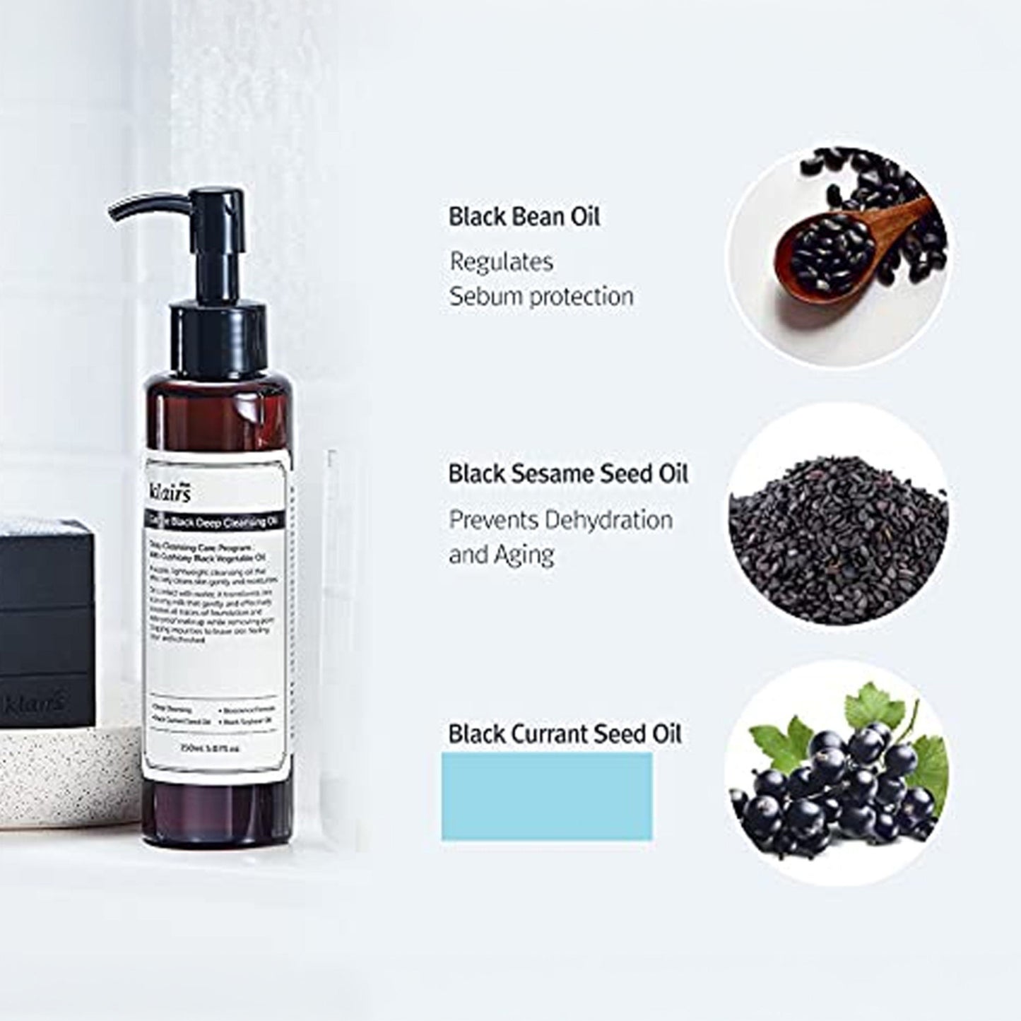 Klairs Gentle Black Deep Cleansing Oil Removes Waterproof Makeup, Blackheads & Unclogs Pores