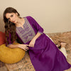Indyancart IE Ethnic Motifs Embroidered Notched Neck Thread Work Liva Straight Kurta
