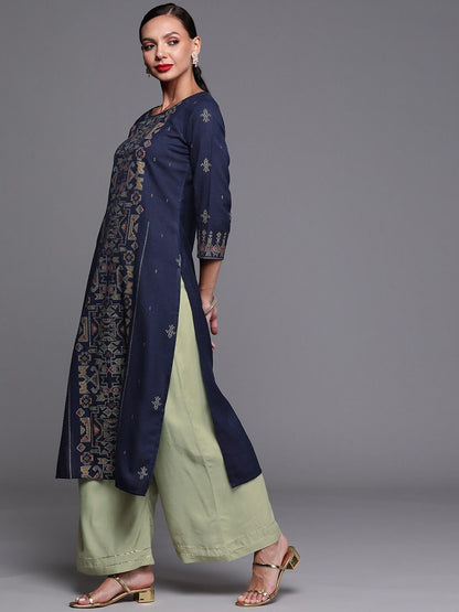Indyancart IE Women Ethnic Motifs Printed Straight Cotton Kurta