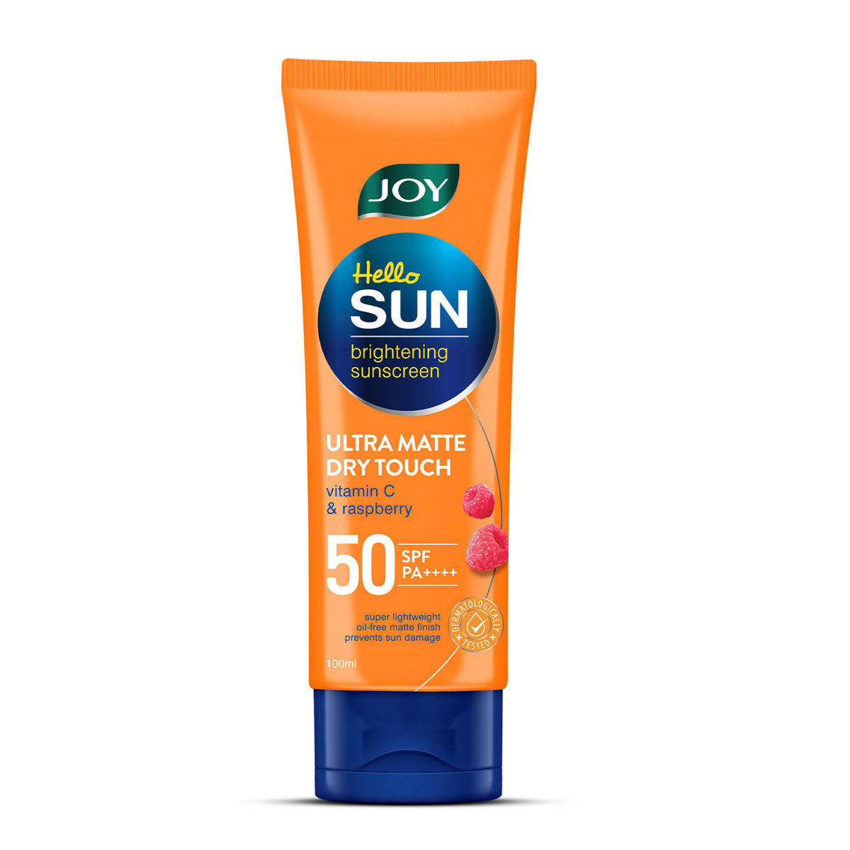Joy Revivify Hello Sun SPF 50 PA++++ Ultra Matte dry touch sunscreen in a sleek bottle with a pump dispenser.