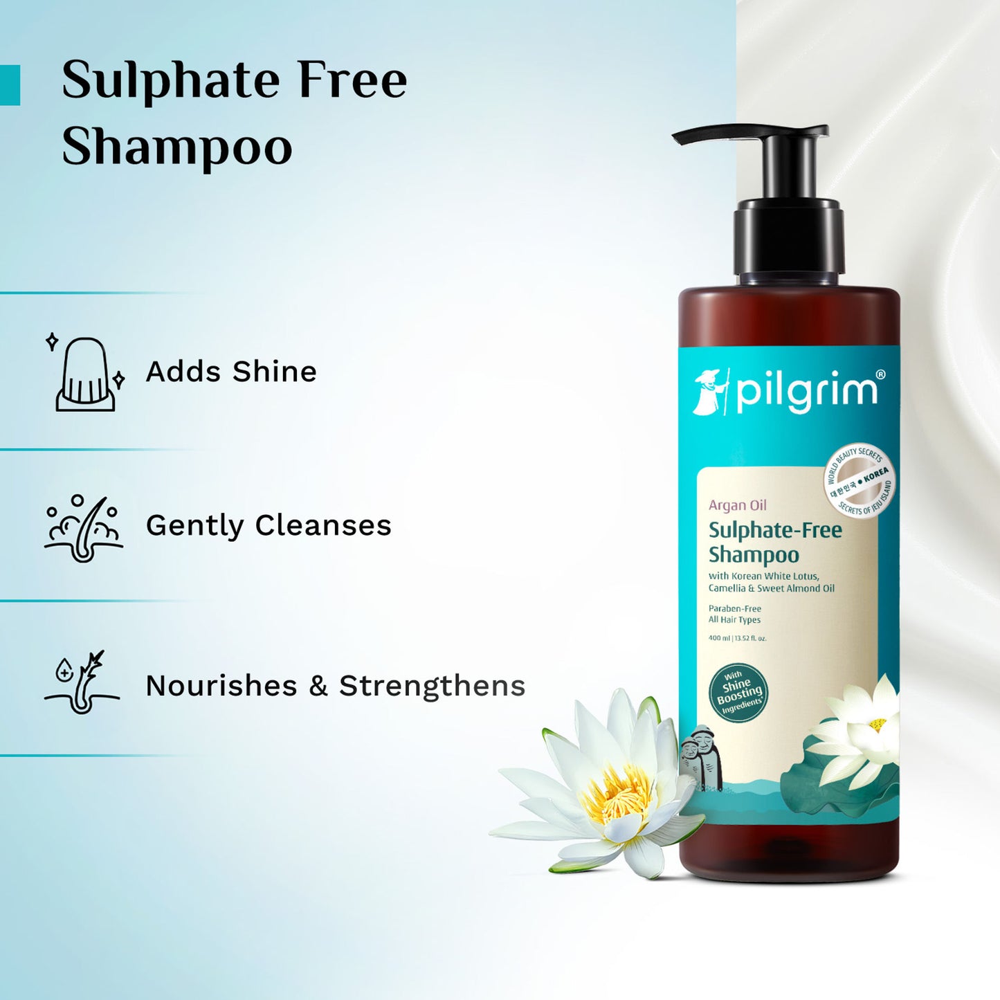 Pilgrim Argan Oil Sulphate Free Shampoo With Korean White Lotus For Shiny & Nourished Hair