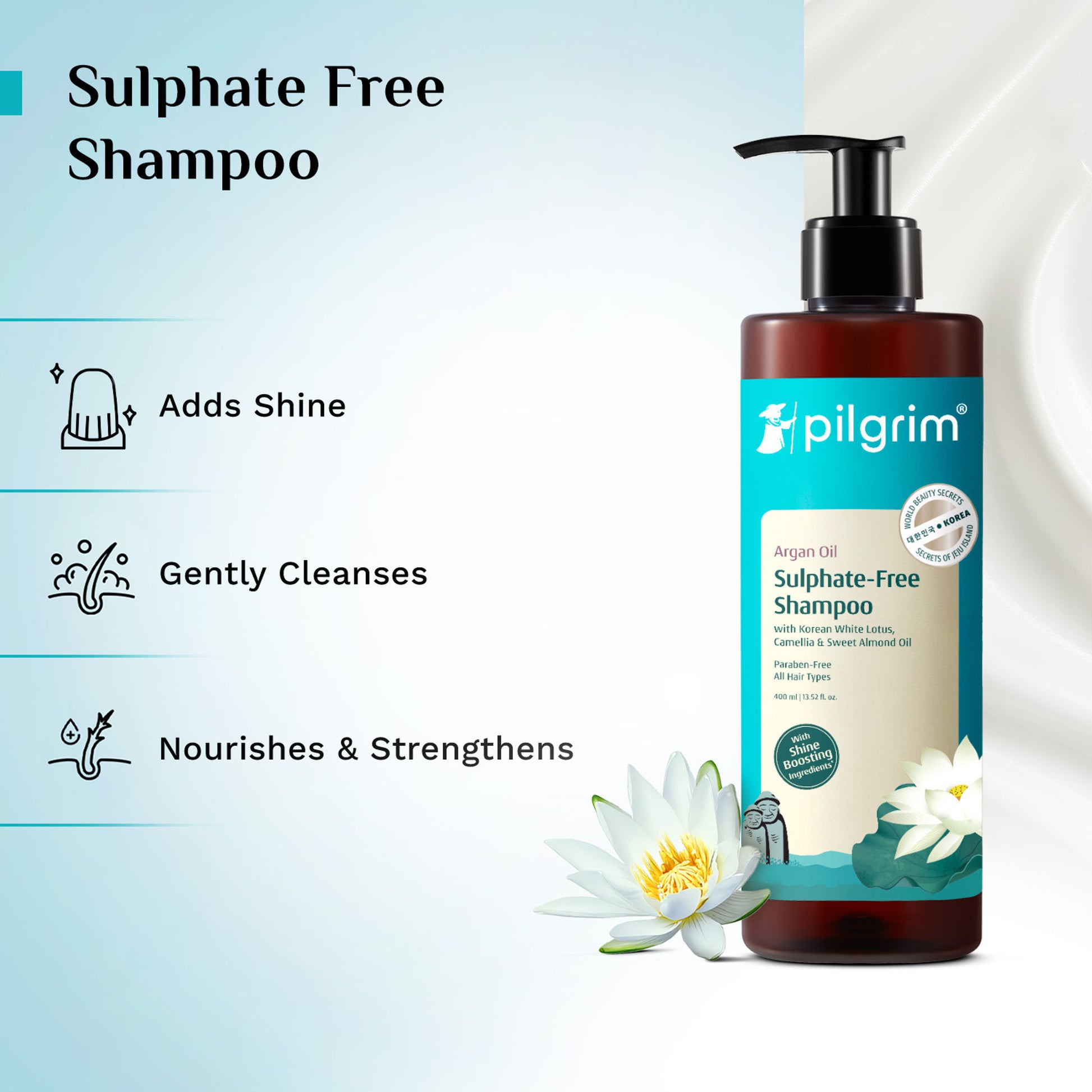 Pilgrim Argan Oil Sulphate Free Shampoo With Korean White Lotus For Shiny & Nourished Hair