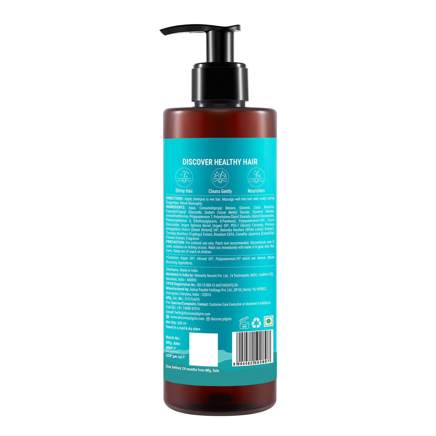 Pilgrim Argan Oil Sulphate Free Shampoo With Korean White Lotus For Shiny & Nourished Hair