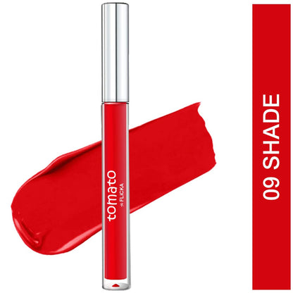 FLiCKA Flicka Tomato Liquid Lipstick in shade 09, rich matte finish, long-lasting, intense pigment, smudge-proof lipstick.