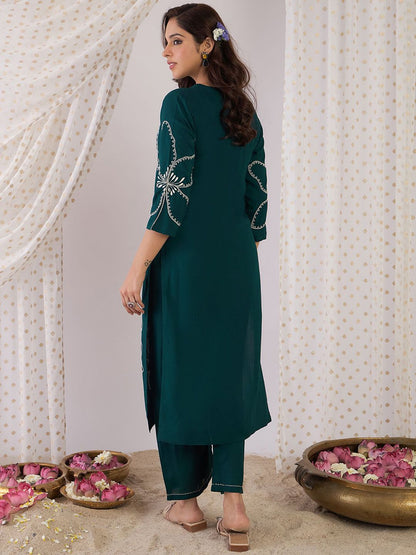 Indyancart IE Embroidered V-Neck Tunic With Trouser