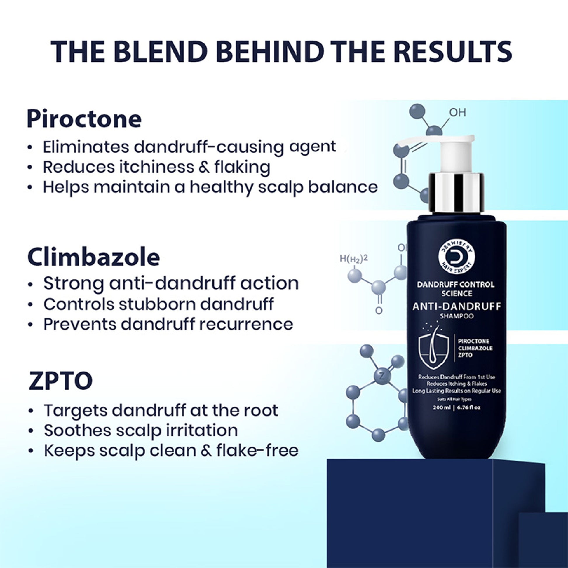 Dermistry Anti Dandruff Shampoo Piroctone Climbazole ZPTO for Oily Itchy Flaky Scalp Dry Frizzy Hair