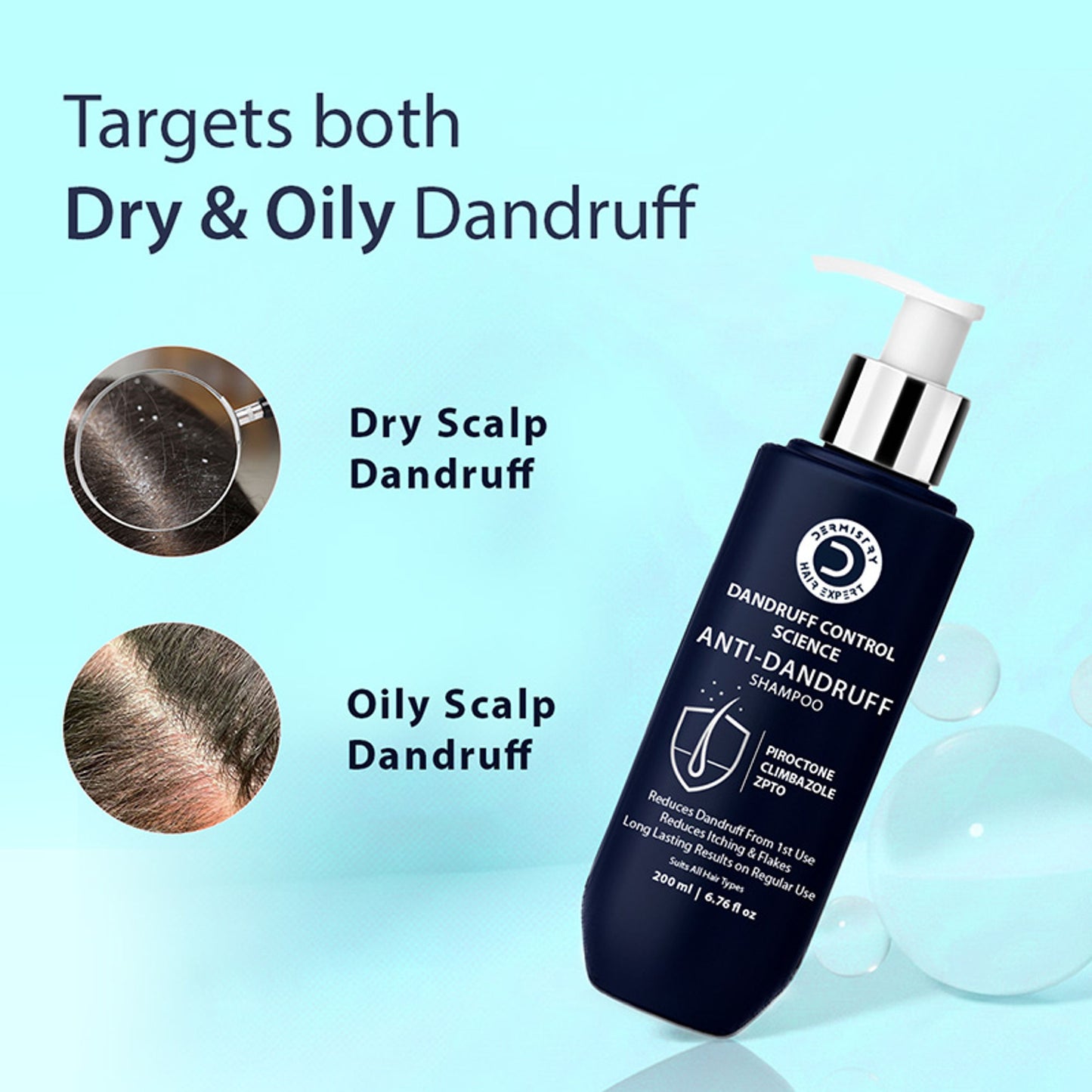 Dermistry Anti Dandruff Shampoo Piroctone Climbazole ZPTO for Oily Itchy Flaky Scalp Dry Frizzy Hair