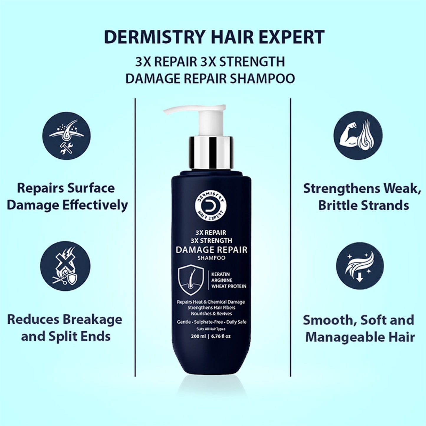 Dermistry Damage Repair Shampoo Sulphate Free Keratin Protein for Breakage Control Dry Damaged Hair
