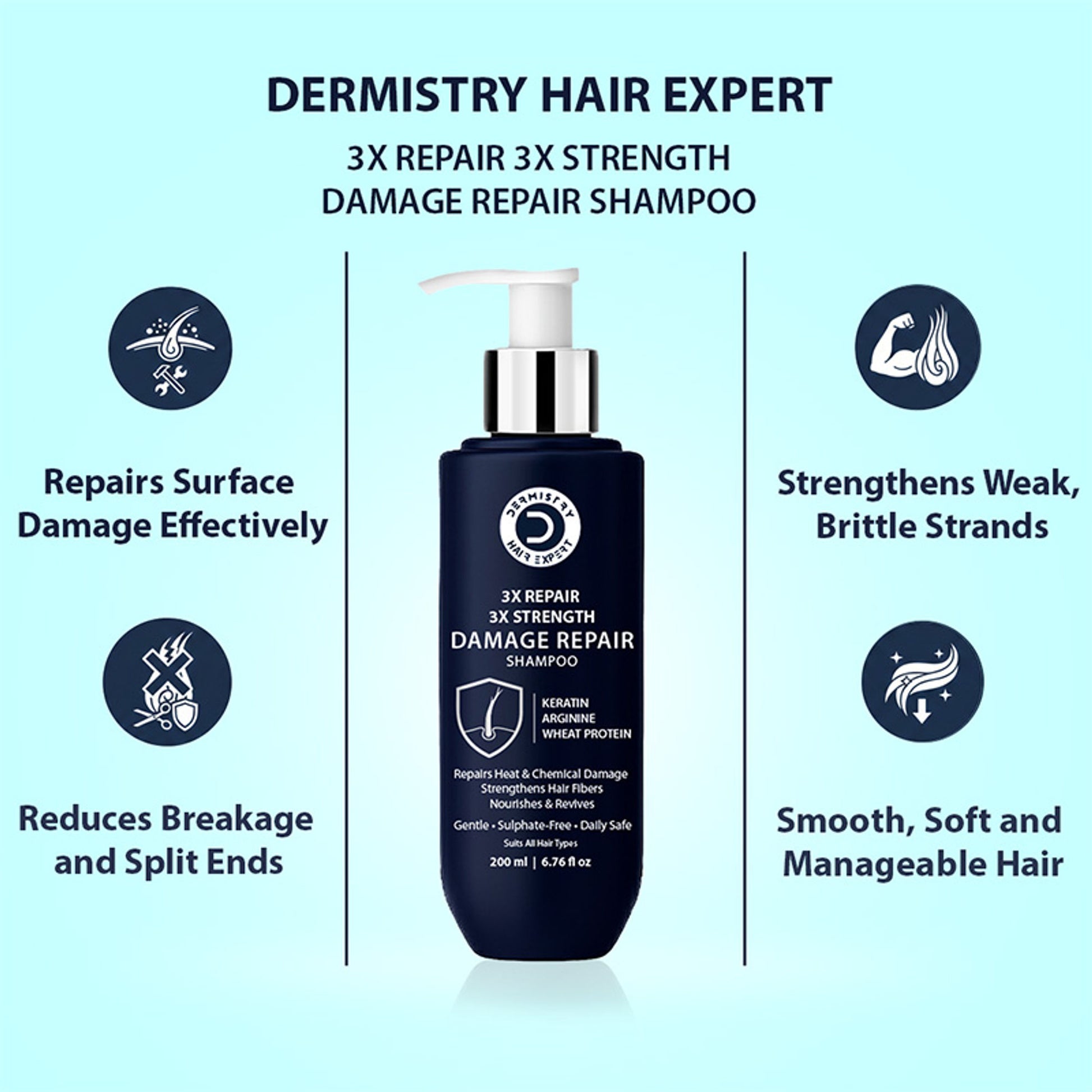 Dermistry Damage Repair Shampoo Sulphate Free Keratin Protein for Breakage Control Dry Damaged Hair